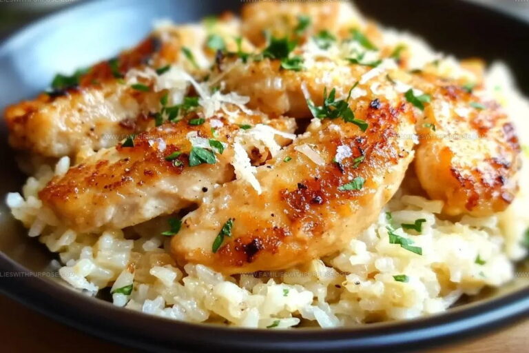 One Pan Chicken Scampi Garlic Parmesan Rice Recipe