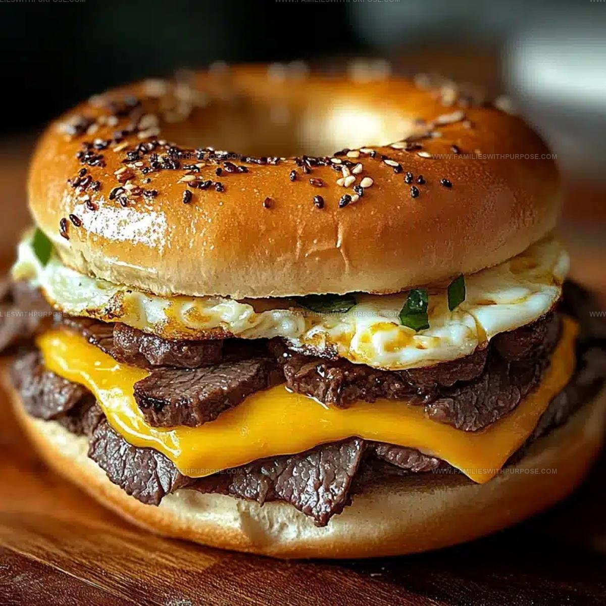 Homemade Breakfast Steak Egg Cheese Bagel Recipe