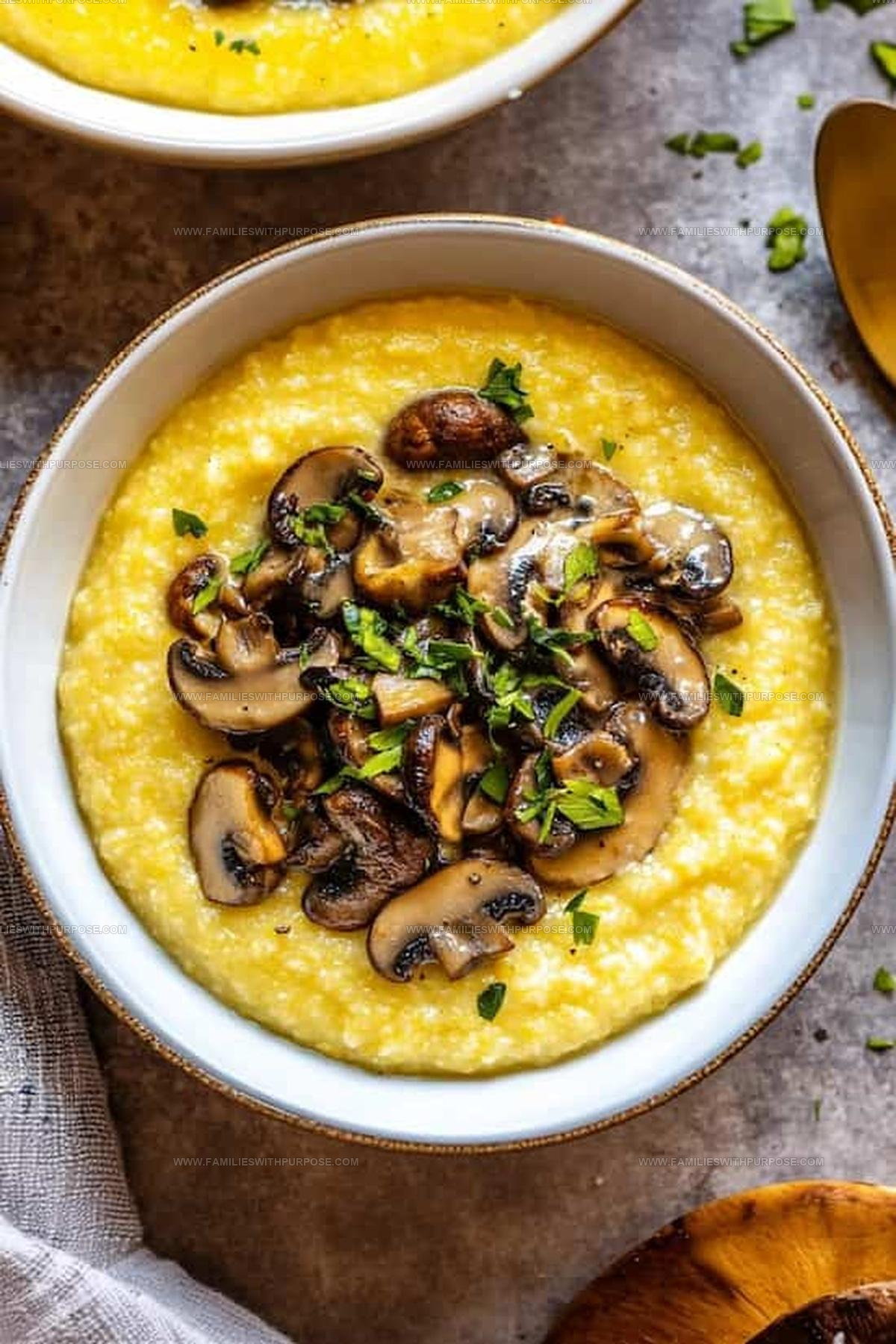 Creamy Garlic Polenta With Mushrooms Recipe