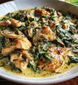 Creamy Chicken Mushroom Spinach Skillet Recipe
