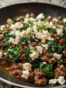 Ground Beef Spinach Skillet With Feta Recipe