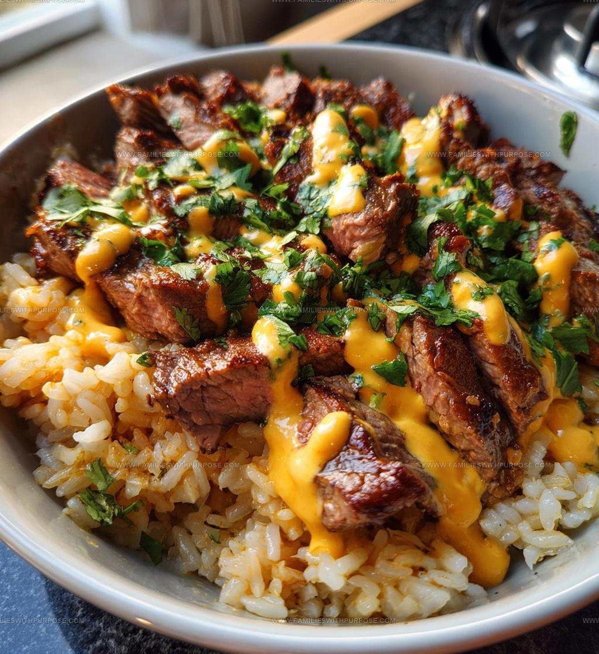 Cheesy Tex Mex Steak Queso Rice Recipe