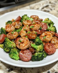 Sesame Honey Garlic Shrimp Sausage Broccoli Recipe