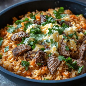 Cheesy Steak Queso Rice Recipe
