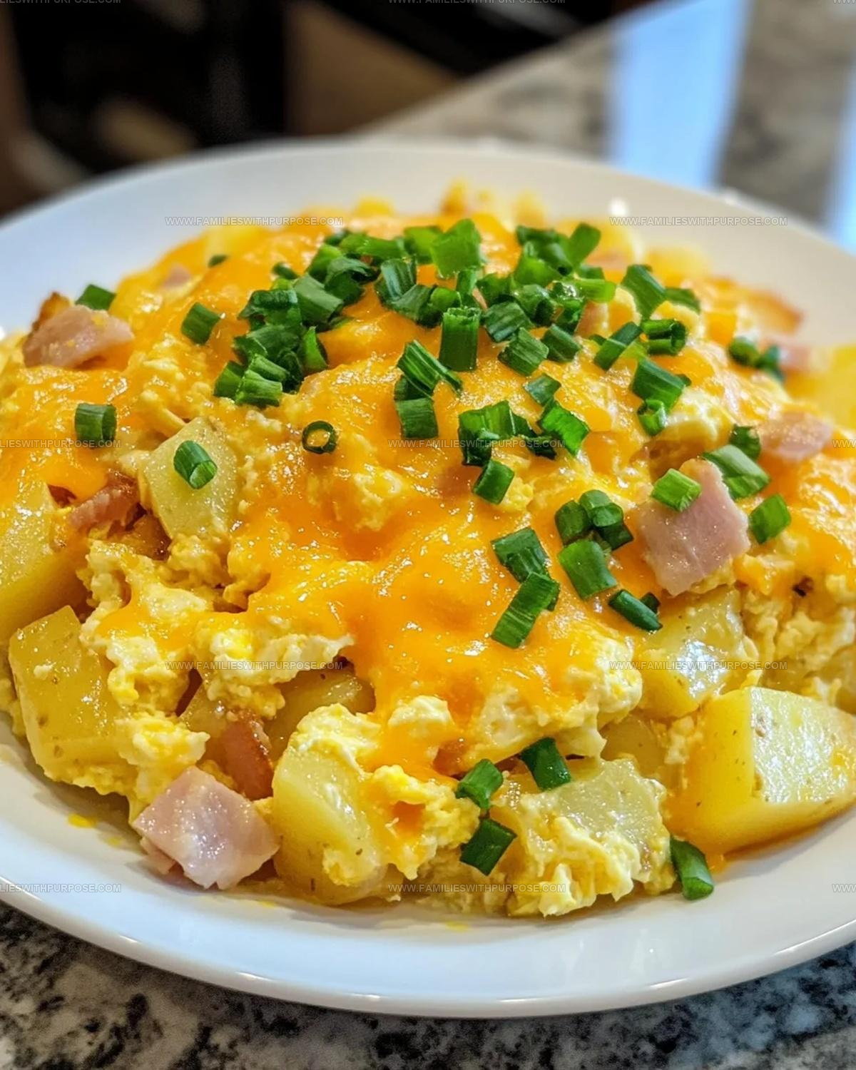 Breakfast Skillet Cheesy Potato Egg Scramble Recipe