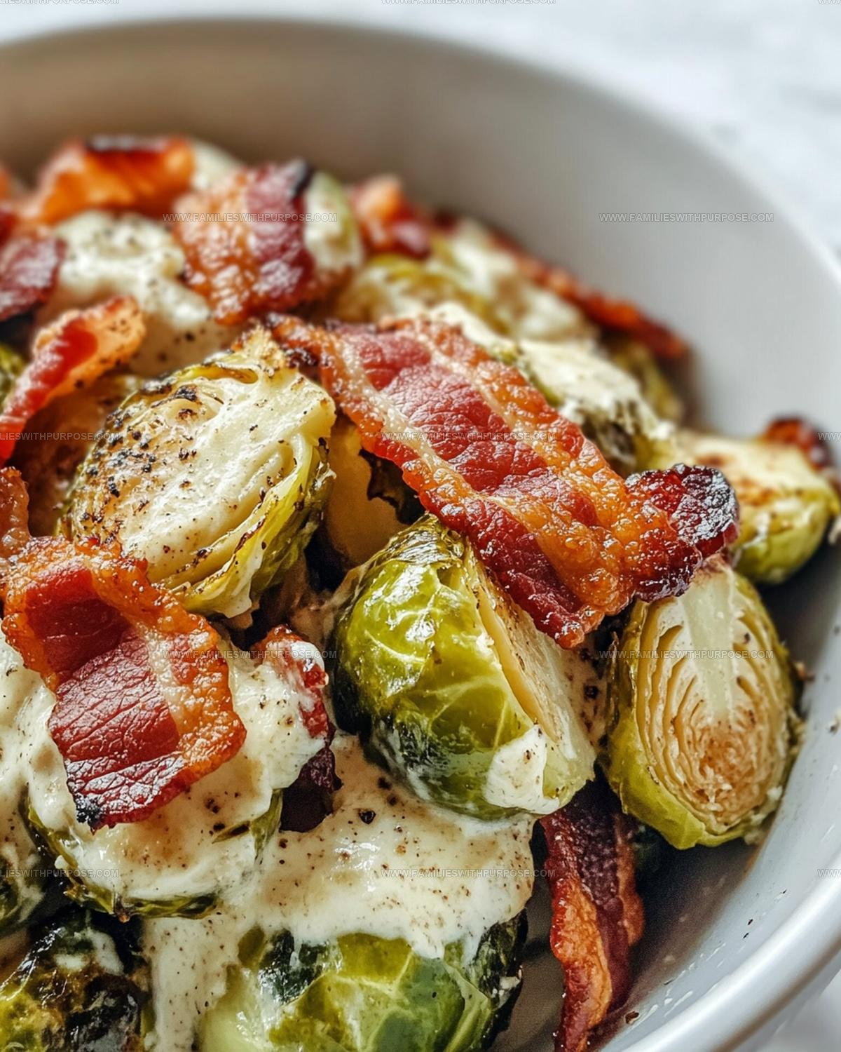 Creamy Garlic Parmesan Brussels Sprouts With Bacon Recipe