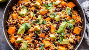 One Pan Southwest Sweet Potato Black Bean Rice Skillet Recipe