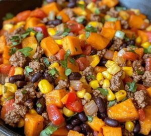 Southwest Ground Beef Sweet Potato Skillet Recipe