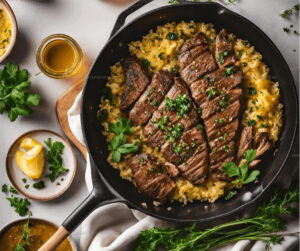 Honey Garlic Butter Steak and Rice Skillet Recipe