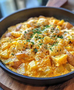Breakfast Cheesy Potato Egg Scramble Recipe