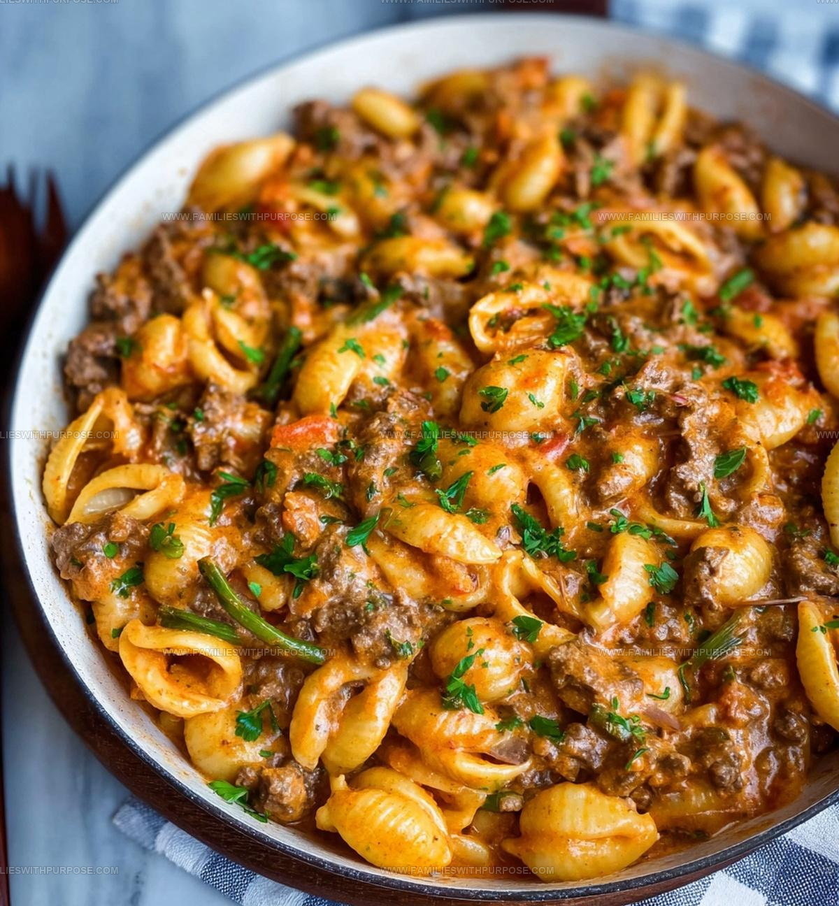 One-Skillet Creamy Beef And Shells Recipe