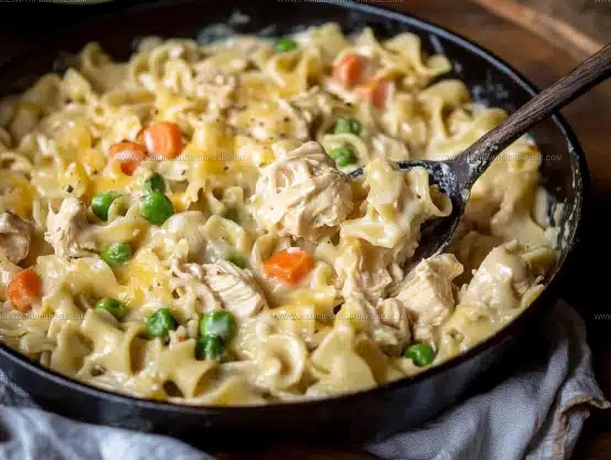 One Pan Creamy Chicken Pot Pie Noodle Skillet Recipe