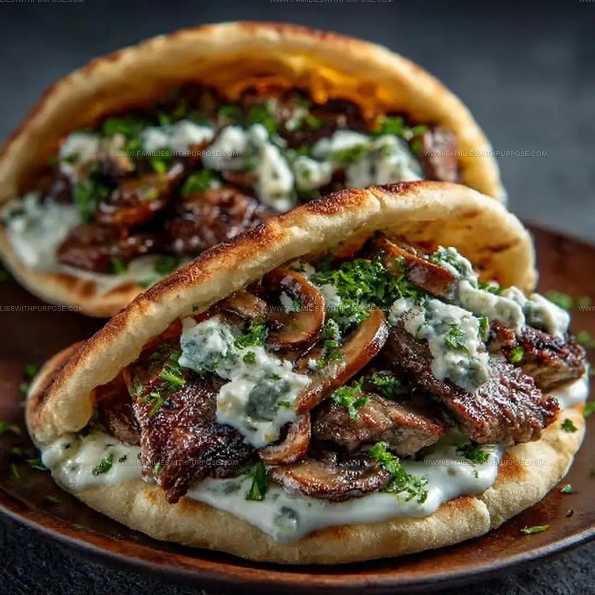 Cheesy Beef And Mushroom Pita Pockets Recipe