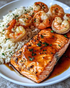 Honey Garlic Salmon Shrimp With Garlic Butter Rice Recipe
