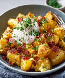 Breakfast-Ready Cheesy Potato Egg Scramble Recipe