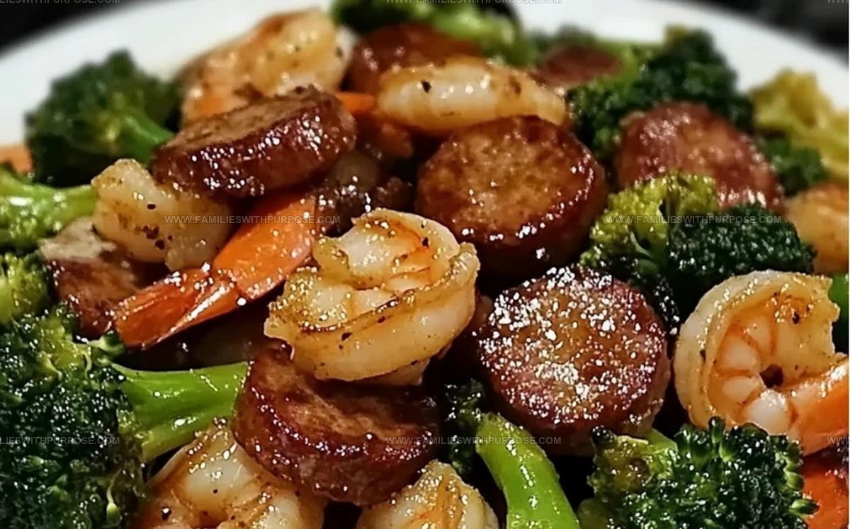 One Skillet Honey Garlic Shrimp Sausage Broccoli Recipe