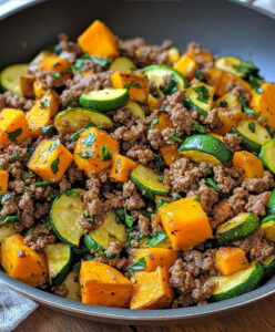 One Skillet Ground Beef Zucchini Sweet Potato Recipe