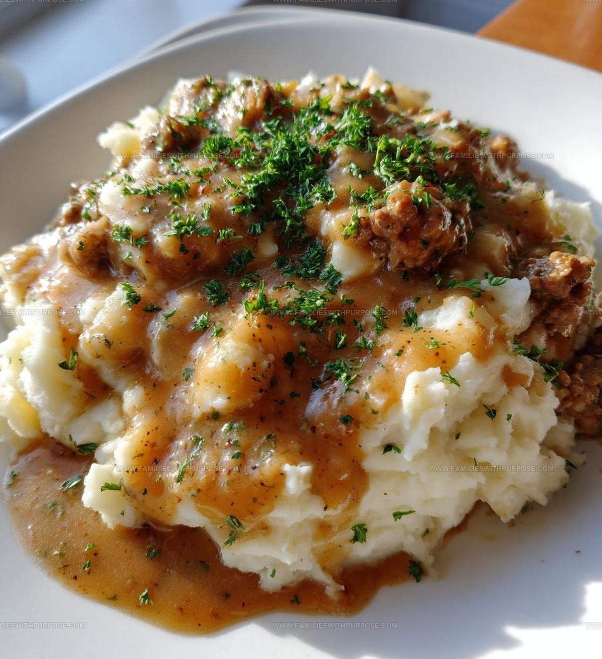 Ground Beef And Gravy Over Fluffy Mashed Potatoes Recipe