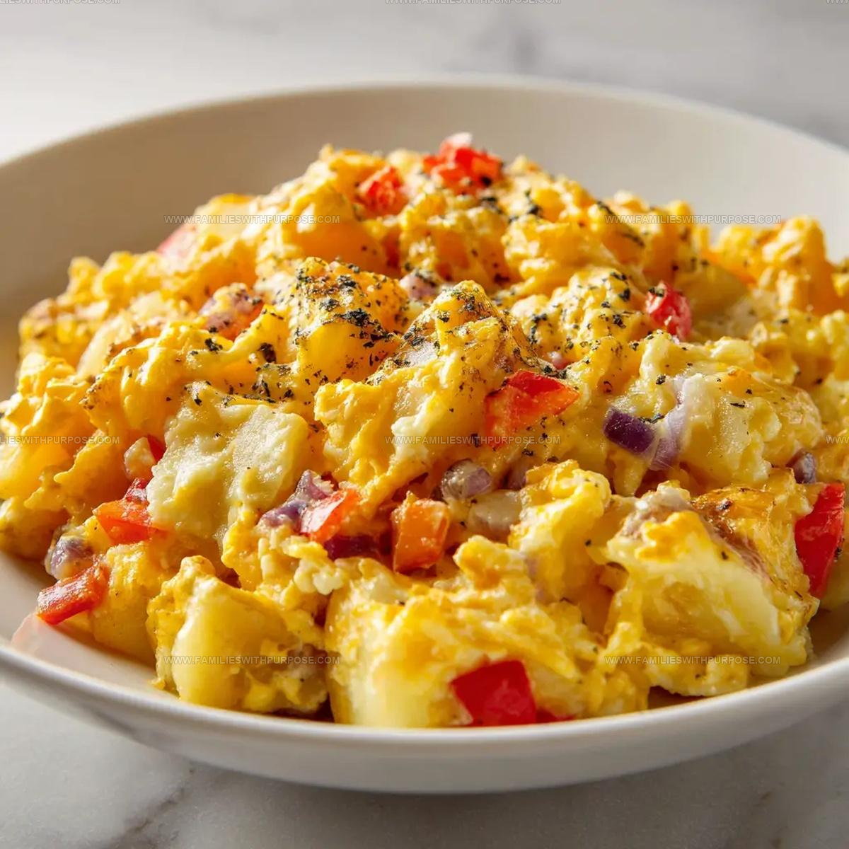 Loaded Breakfast Cheesy Potato Egg Scramble Recipe