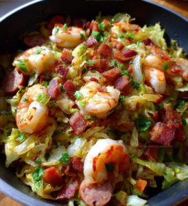 Fried Cabbage With Shrimp Sausage Bacon Recipe