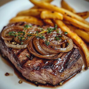 Ribeye Steak with French Onions and Fries Recipe