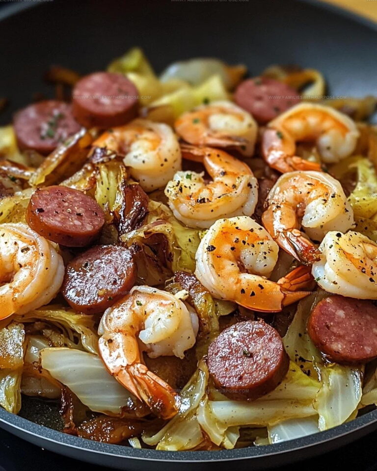 One-Skillet Fried Cabbage With Shrimp Sausage And Bacon Recipe