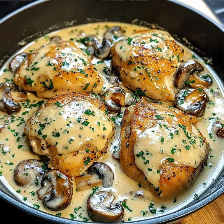 Creamy Skillet Garlic Mushroom Chicken Thighs Recipe