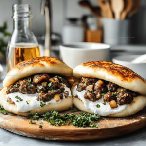 Stuffed Cheesy Beef Mushroom Pita Pockets Recipe