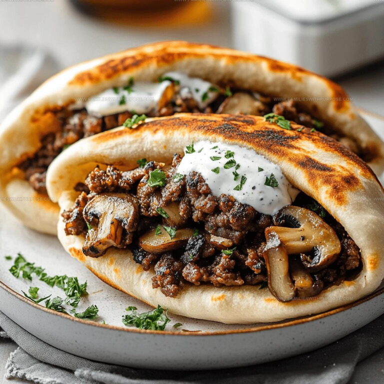 Weeknight Cheesy Beef And Mushroom Pita Pockets Recipe