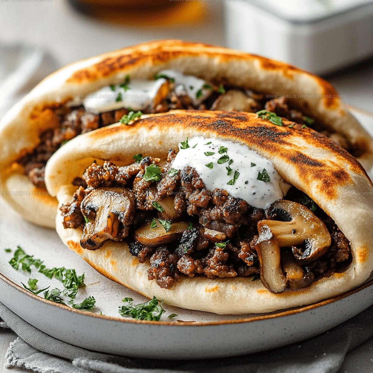 Weeknight Cheesy Beef And Mushroom Pita Pockets Recipe