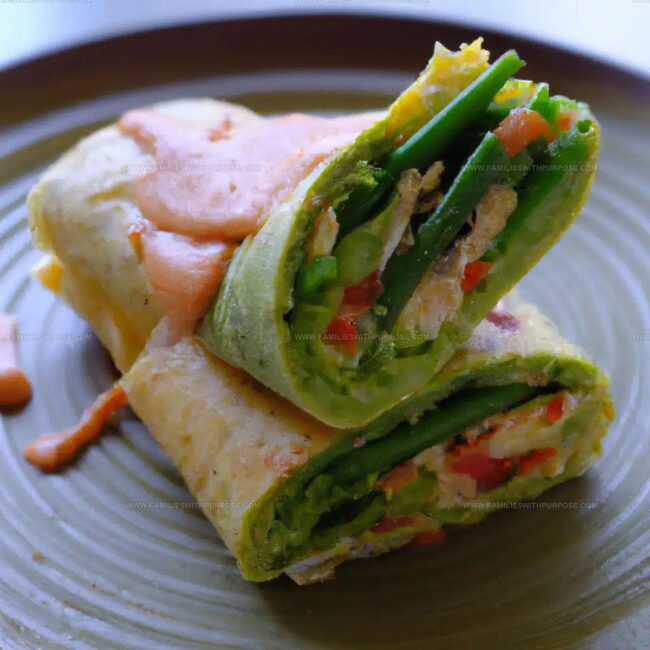Eggs Fresh Vegetables And Fillings Inside The Omelette Roll