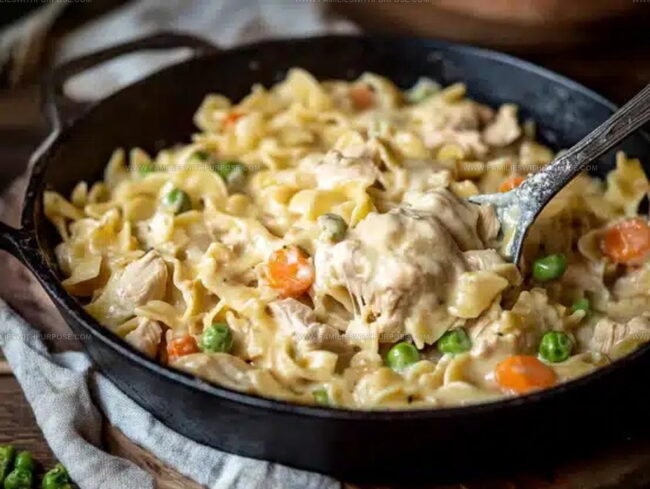 Chicken Veggies And Noodles In A Pot Pie Inspired Skillet
