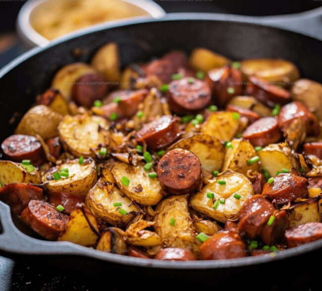 Preparing Fried Potatoes Onions and Sausage Step by Step