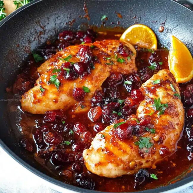 Citrus Glaze And Chicken Pieces In Cranberry Orange Chicken