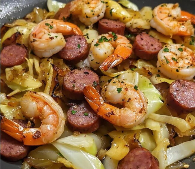 Preparing Fried Cabbage with Shrimp Sausage and Bacon Step by Step
