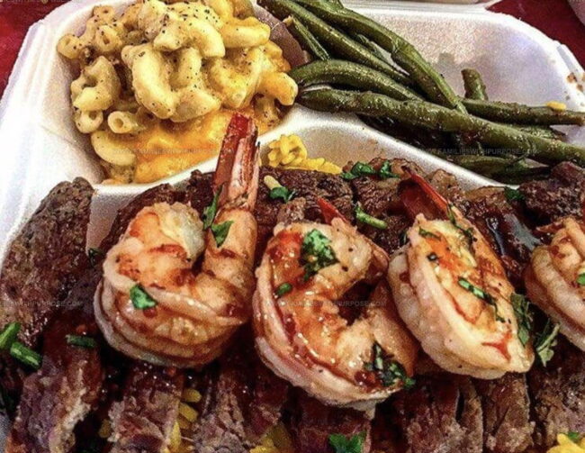 Cooking Method for Jerk Steak and Shrimp Over Rice