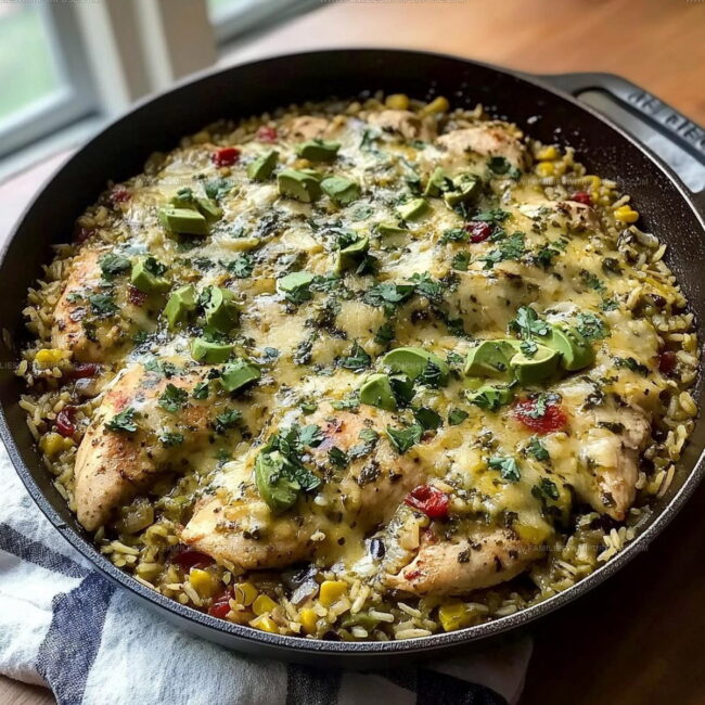 Skillet Cooking Steps for Salsa Verde Chicken and Rice
