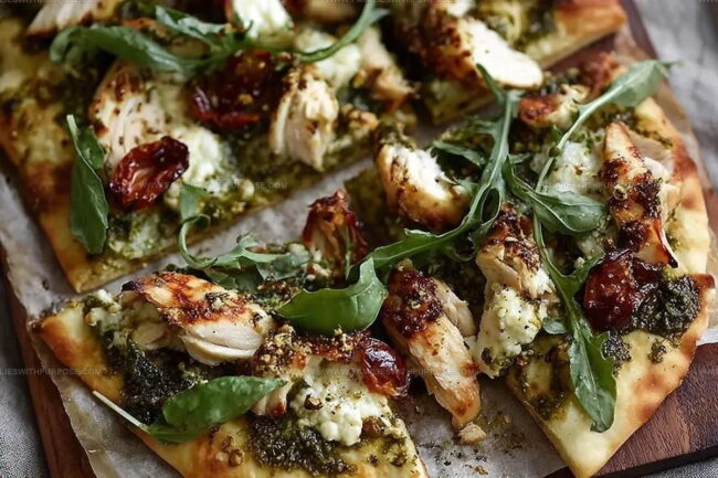 Preparing Pesto Chicken Flatbread Step by Step