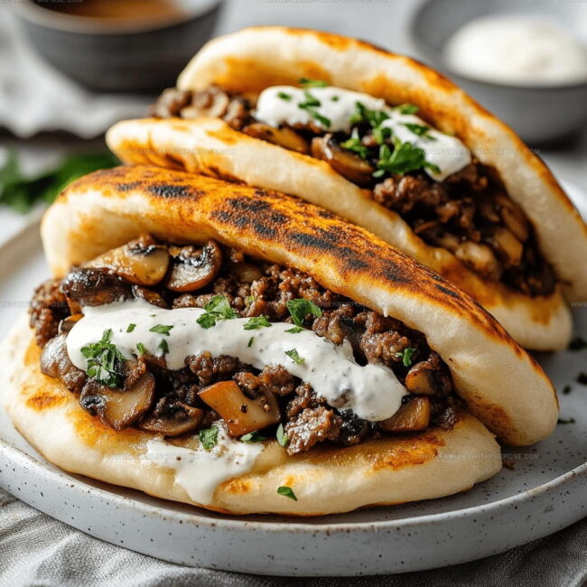 Cooking Method for Cheesy Beef and Mushroom Pita Pockets